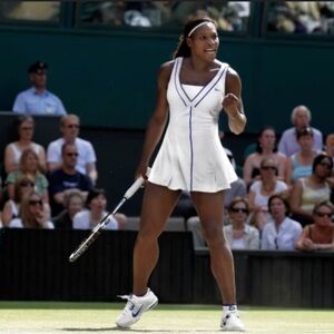 Nike Serena smash lawn dress. white tennis dress with black piping. Size medium